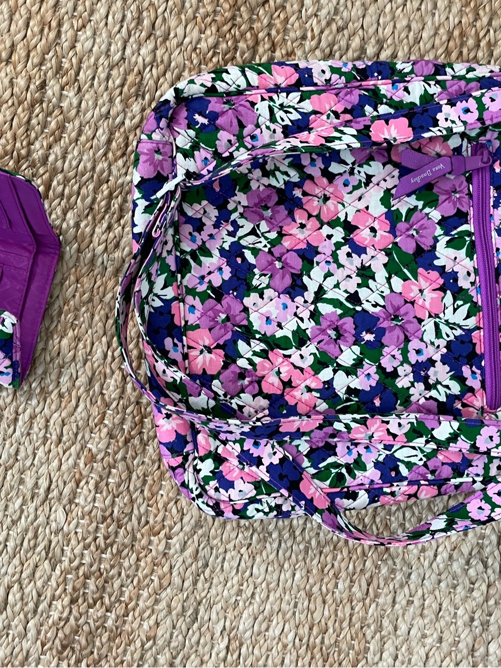 Vera Bradley Matching Crossbody & Wallet Set Purple Pink Floral Retired - Picture 4 of 11